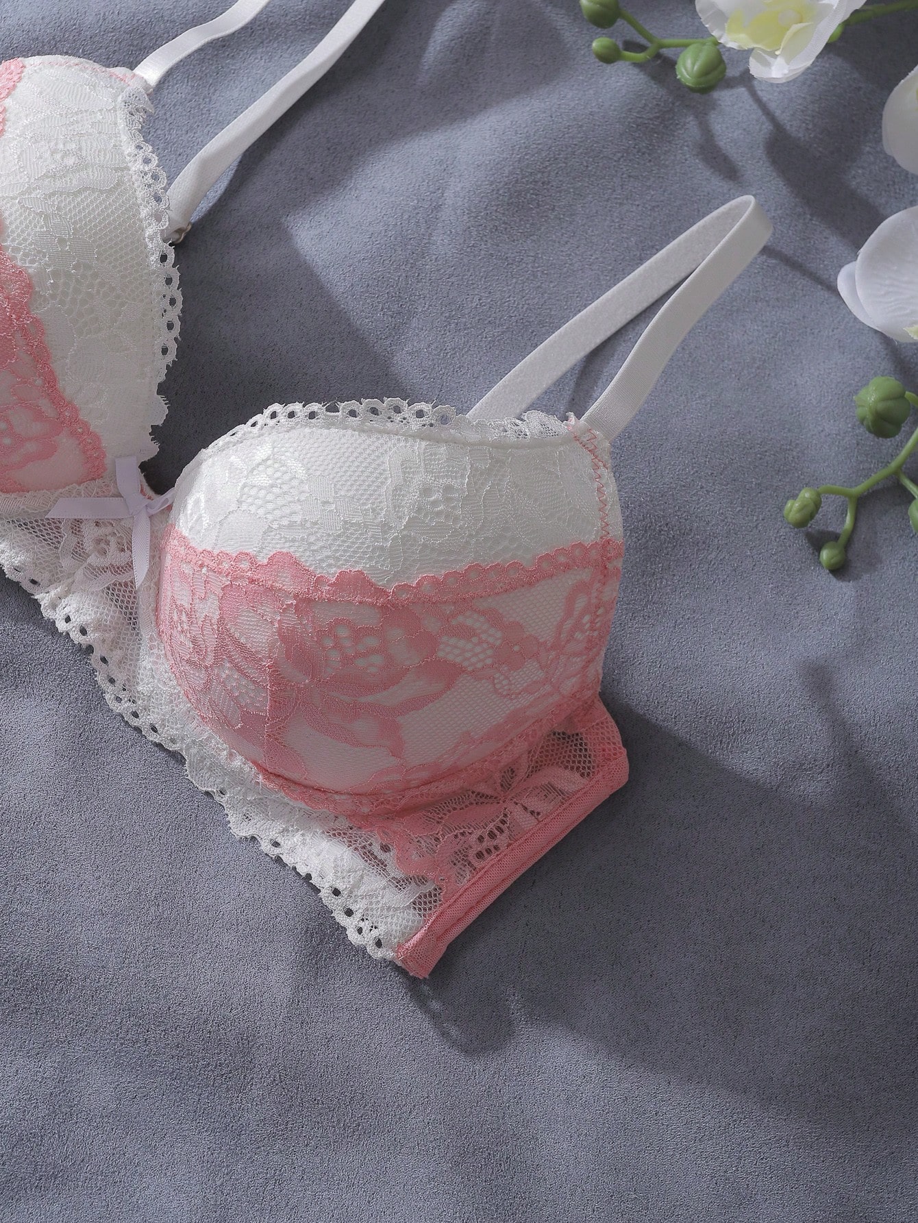 Pink and White Lace Patchwork  - Underwire Bra Padded 리뷰 및 가격