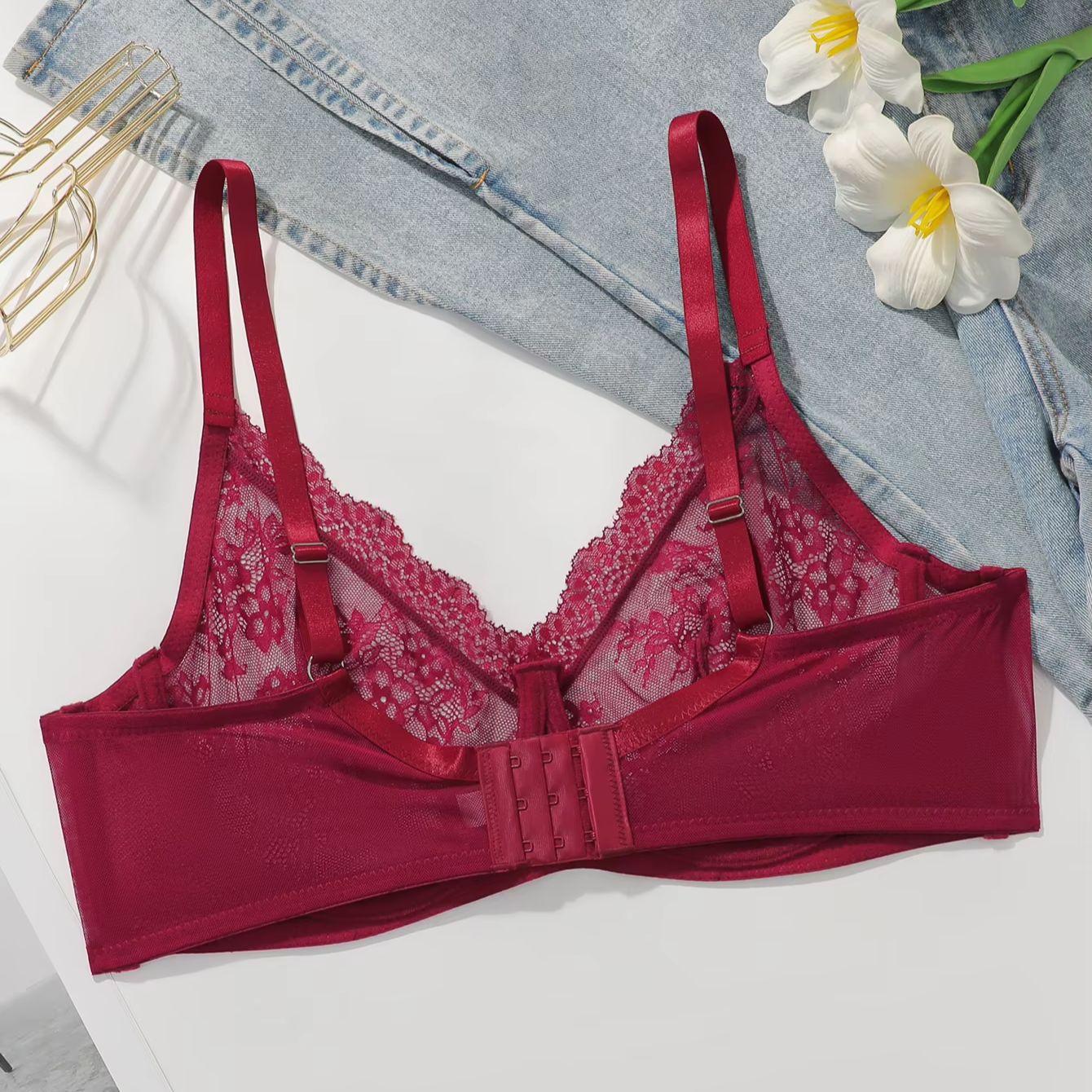 Women Plus Size Red Lace Sheer - Full Coverage Bra 리뷰 및 가격
