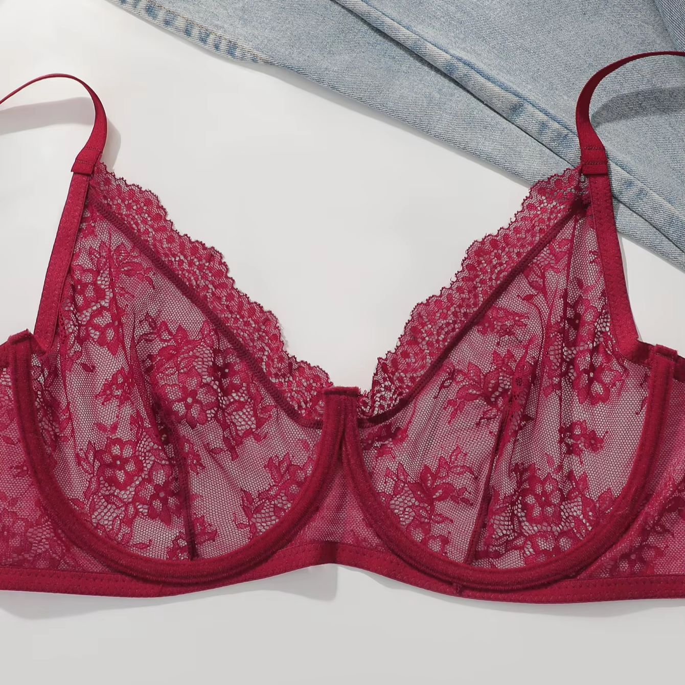 Women Plus Size Red Lace Sheer - Full Coverage Bra 리뷰 및 가격