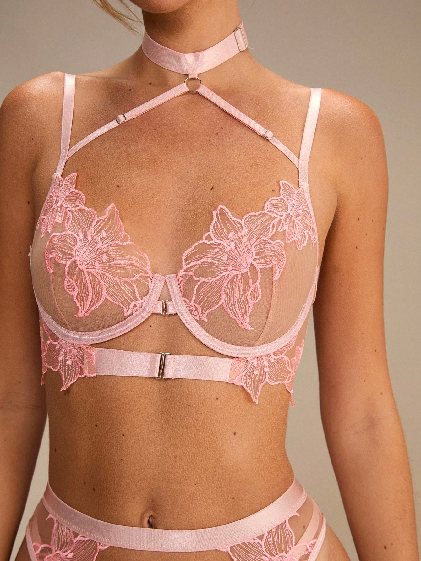 Pink Floral Lace Sheer Front-O - Sheer Bra Lace 리뷰 및 가격