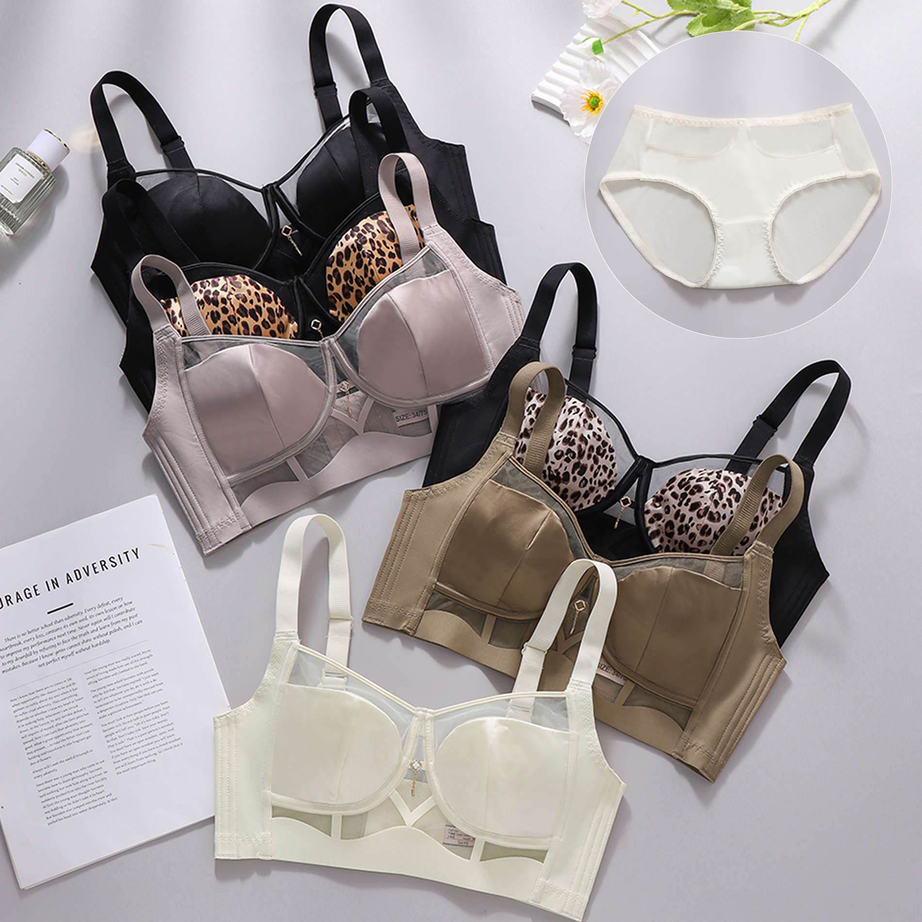 Leopard Lace Rims-Free Bra Set - Cotton Bra Everyday 리뷰 및 가격