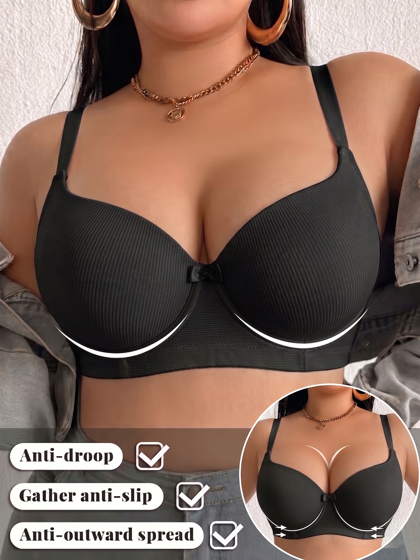 Plus Size Ribbed Women Bra Thi - Underwire Bra Padded 리뷰 및 가격