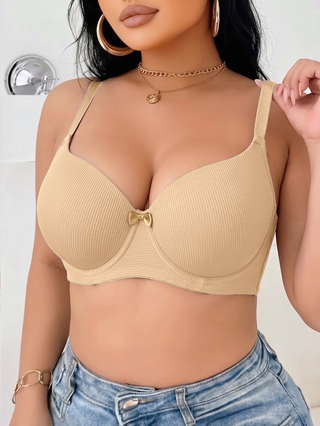 Plus Size Ribbed Women Bra Thi - Underwire Bra Padded 리뷰 및 가격