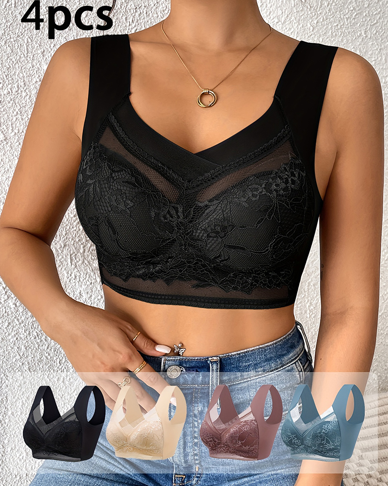 4Pcs Plus Size Women Seamless  - Lace Bralette Set 리뷰 및 가격